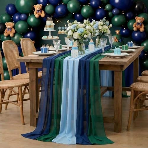 Boao 6 Pcs Blue and Green Party Decorations Chiffon Table Runner by Boao