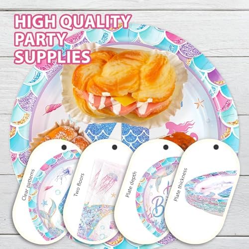 Greencian 96Pcs 4th Mermaid Birthday Party Decoration for Girls, Serve 24 - Image 5