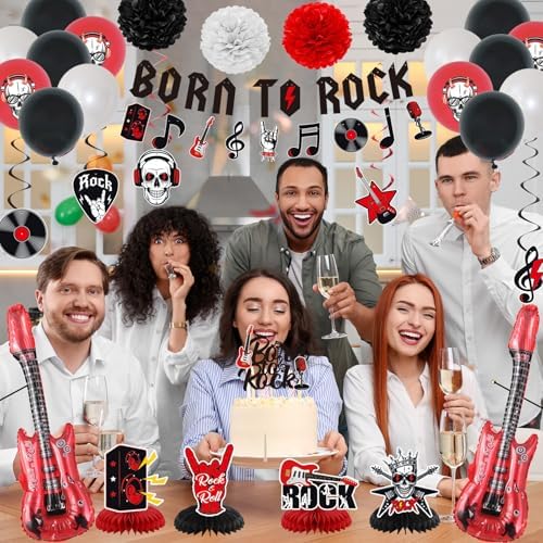 Crenics Rock and Roll Birthday Party Decorations, Happy Birthday Backdrop - Image 4