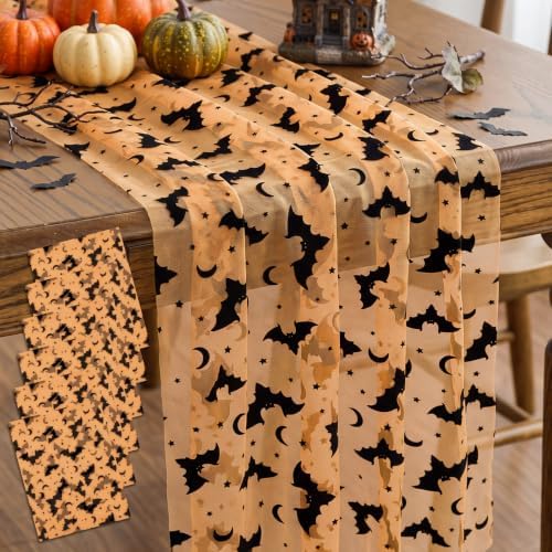 Remagr 3 Pcs Halloween Table Runner Flocked Lace, Bat Table Decor 30"x70" by Remagr