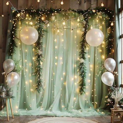 Fomcet Tulle Backdrop Curtains with Lights Sage Green 10x10ft Sheer Curtain - Image 7