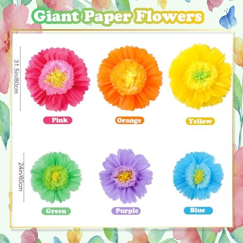 Giegxin 6 Pcs 31.5", 24" Mexican Giant Tissue Paper Flower for Wall Pom Pom - Image 3