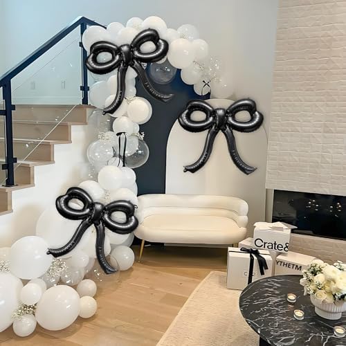 4 Pcs Bow Birthday Decorations Black Bow Balloons Bow Party Decorations Giant Foil Balloon for Girl Women Baby Shower Bridal Engagement Wedding Decor Bachelorette Party Supplies - Image 6