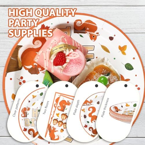 96Pcs Fall Squirrel Party Decorations Animal Woodland Plate, Serves 24 - Image 6