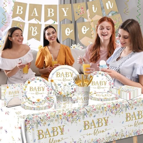 178Pcs Baby in Bloom Baby Shower Decorations-Wildflower Paper Plates and Napkins Kit Girls Floral Baby Shower Dinnerware Serves 24 - Image 5
