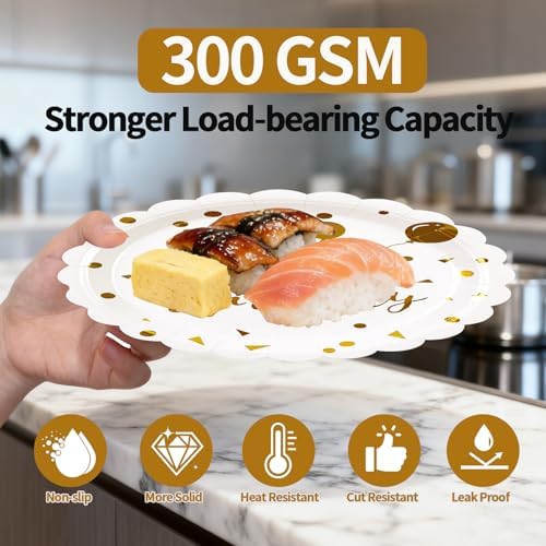 48PCS Happy Birthday White Gold Plates and Napkins Party Supplies - Image 3