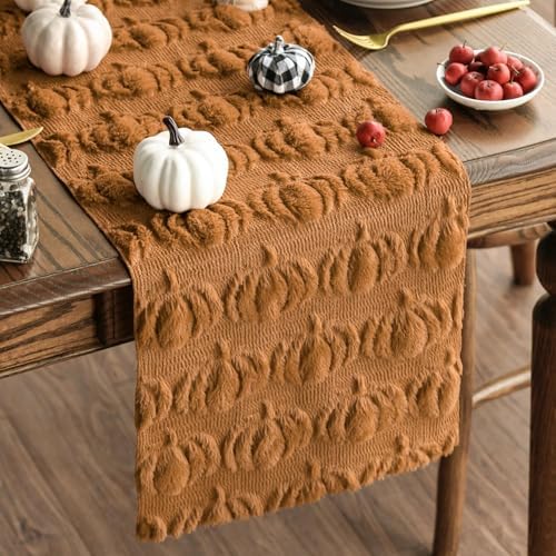 Artoid Mode Caramel Soft Faux Fur Pumpkins Fall Table Runner 13x120 Inch by ArtoidMode