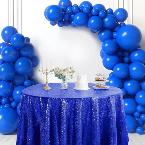 Pufogu 50" Round Royal Blue Sequin Tablecloth Glitter Royal Blue Table Cloths for Birthday Wedding Bridal Baby Shower Party Decorations - Image 2