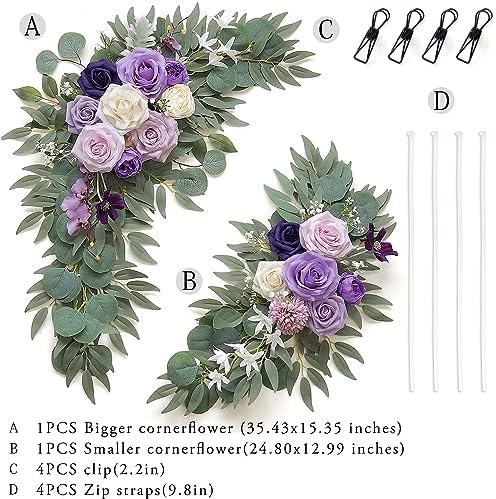 Olalaka Faux Flower Swag Set of 2 for Wedding Welcome Signs Floral Decorations, Purple Wedding Arch Flowers for Wedding Ceremony (Lilac & Purple & Cream) - Image 3