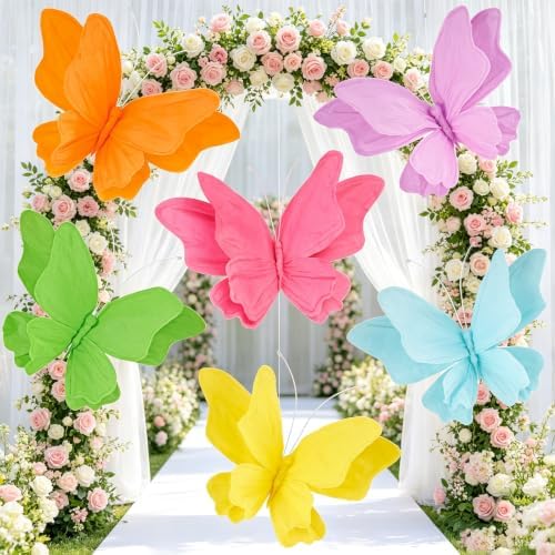 SUNBEAUTY 3D Hanging Butterfly Decorations, Butterfly Birthday Party Decorations, 6Pcs Colorful Paper Butterflies Wall Decor for Classroom Decor Girls Women Wedding Baby Shower Flower Garden Decor - Image 6