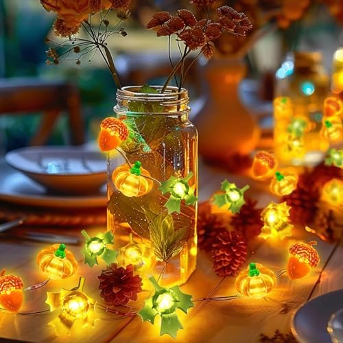 Coquimbo Fall Decor Thanksgiving Lights, 10FT 30 LED Pumpkin Maple Lights - Image 2