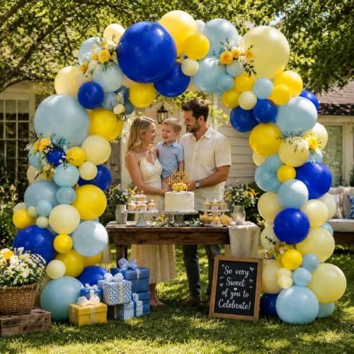 Blue and Yellow Balloon Arch Garland Kit Double Stuffed - Image 5