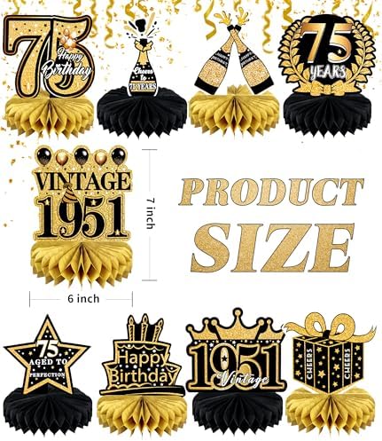 9 Pcs 75th Birthday Decoration for Men Women Table Honeycomb 1950 Decor - Image 2