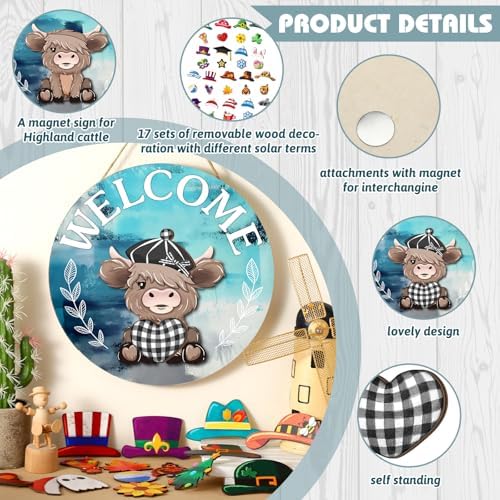 Vicenpal 35 Pcs Fall Interchangeable Highland Cow Welcome Sign, Lake Blue - Image 4