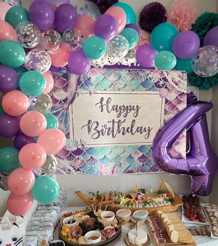 Mermaid Balloons Pink Purple Party Balloon, 50 Pcs 12 Inches Purple and Pink Teal Blue Latex Balloons for Ocean Sea Themed Birthday, Under The Sea Party Decorations - Image 5
