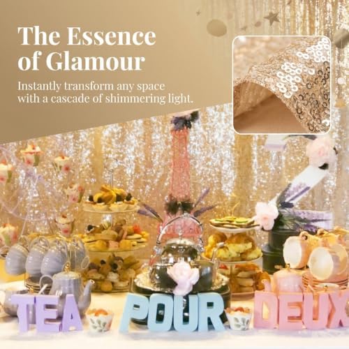 ShinyBeauty Photobooth Backdrop 4FTx7FT Light Gold Sequin Fabric - Image 4