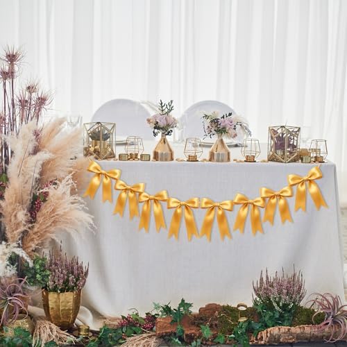2 Strings of 16PCS Golden Bow Garlands Banner Decoration,Pre-Strung Satin Ribbon Ornaments for Birthday,Bachelorette Party,Bridal Shower,Wedding,Engagement,Baby Shower,Graduation Decor,Anniversary by Unknown