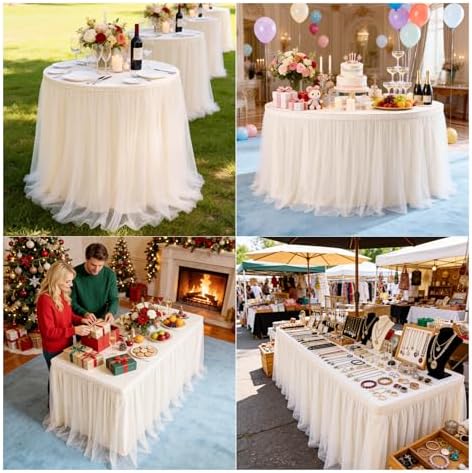 THARAHT Tulle Table Skirt 14FT 420CM Long for Rectangle Tables Round Tables Ruffle Desk Skirt for Princess Girls Birthday Party Cake Dessert Decorations Table Skirt - Image 6