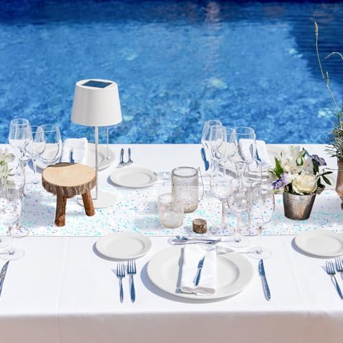 Remagr 6 Pcs Iridescent Mermaid Sequin Table Runner, White - Image 4