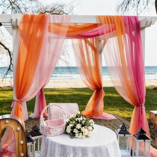 8 Pcs Pink and Orange Party Decorations, 10Ft Chiffon Table Runner Cloth, Boho Sunset Party Decorations for Wedding Table Bridal Shower Birthday Graduation Parties Supplies - Image 6