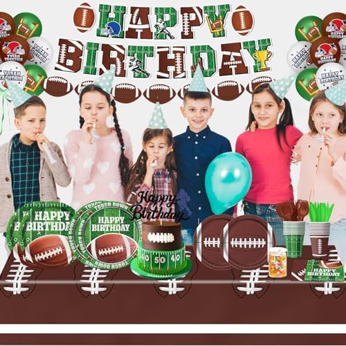 Football Birthday Party Decorations, Football Party Supplies Includes Plates, Napkins, Cups, Banner, Balloons, Tablecloth for Football Birthday Party Football Game Day, Serve 20 - Image 5