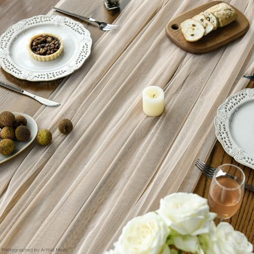 Artoid Mode Peach Gauze Table Runner 120 Inch 10FT, Seasonal Sheer Kitchen Dining Holiday Wedding Birthday Baby Shower Table Decor for Home Party - Image 5