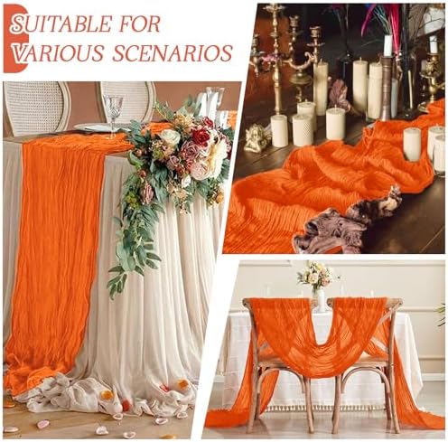 3 Pack Orange Cheesecloth Table Runner 17x108 Inch Semi Sheer Boho Gauze Cheese Cloth Fabric Table Runners Table Decor for Wedding Party Baby Shower Birthday Home Decor Garden Farmhouse - Image 3