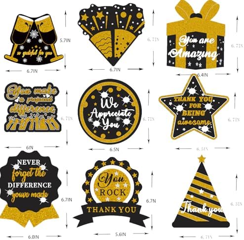 9PCS We Appreciate You Honeycomb Centerpieces Black Gold Glitter Thank You Table Topper Decor Teacher Doctor Nurse Employee Staff Graduation Appreciation Party Decorations for Men Women - Image 2