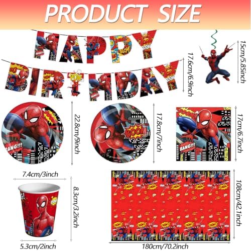 118 Pcs Spider Birthday Party Supplies Set, Spider Theme: 1Banner, 20Cups, 6Hanging Swirls, 30(Spoons+Forks+Knives), 1Tablecloth, 20Plates(9 inch), 20Plates(7 inch), 20Napkins - Image 2