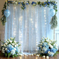10x8ft Baby Blue Tulle Backdrop Curtain with Lights String for Parites, Sheer Photo Backdrop Curtains for Wedding Baby Shower Baby Boy Shower Birthday Party Photo Shoot Background Decorations by Partisky