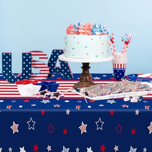 QZYL 2 Pack 4th of July Tablecloth, 54" x 108" American Plastic Table Cover, Disposable Red White Blue Tablecloths Fourth of July Table Cloth, Patriotic Party Supplies Independence Day Decorations - Image 5