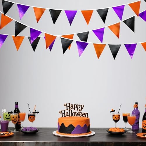 Black Orange Purple Halloween Party Decorations Metallic Fabric Triangle Pennant Banner Flag Bunting Garland for Birthday Baby Shower Bachelorette Trick or Treat Halloween Holiday Party Supplies - Image 5