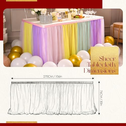 THARAHT Tulle Table Skirt 9FT 270CM Long for Rectangle Tables Round Tables Ruffle Desk Skirt for Princess Girls Birthday Party Cake Dessert Decorations Table Skirt - Image 2