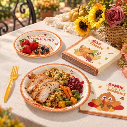 Goodluck 200 PCS Thanksgiving Turkey Plates (9in & 7in) and Napkins Set - Image 5