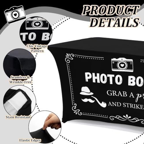 Frienda 6ft Photo Booth Table Cloth Black Photobooth Stretch Table Covers - Image 5