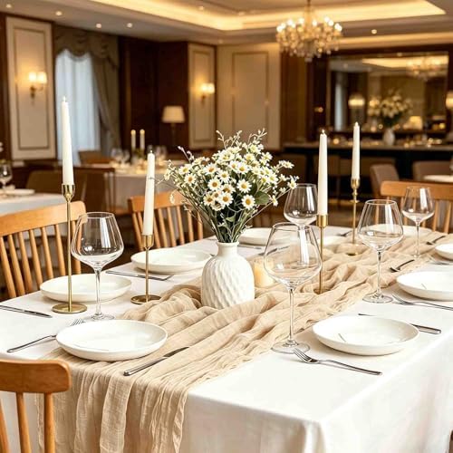 12 Pack Beige Cheesecloth Table Runner, 35x120 Inch Summer Gauze Cheese Cloth Table Runners 10 FT Beige Table Runner for Wedding Baby Shower Birthday Party Table Decors - Image 4