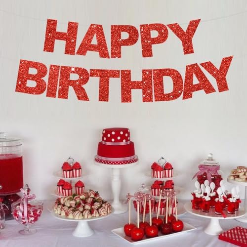 BEISHIDA Pre-Strung Glitter Red Happy Birthday Banner Party Sign Decoration - Image 6
