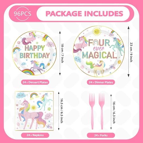 Grencian 96 Pcs Unicorn 4th Birthday Party Decorations, Serves 24 - Image 5