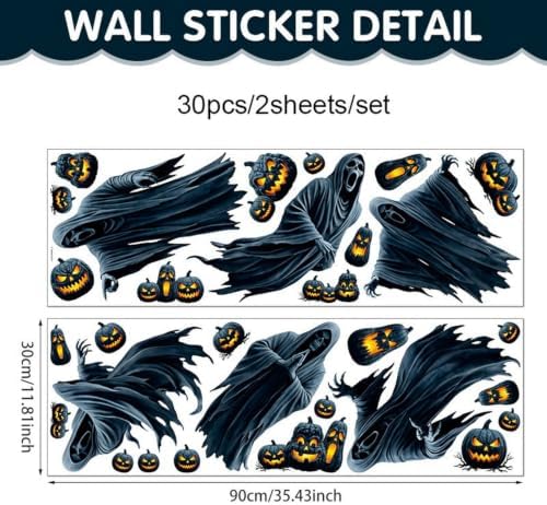 Halloween Window Clings Decorations Ghost Pumpkin Window Stickers Static Spooky Glass Window Sticker Decals for Home Office Classroom Party Haunted House Seasonal Decor 2 Sheets - Image 2