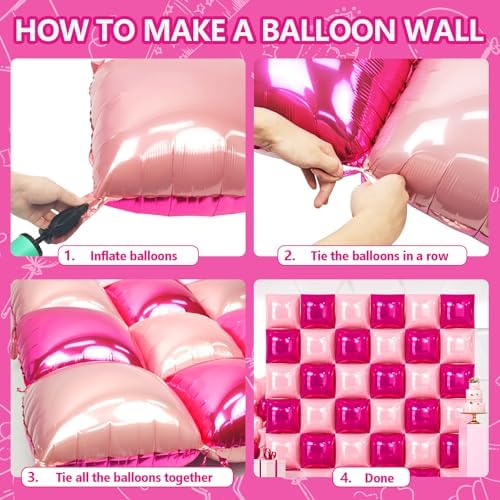 NISOCY 36PCS Hot Pink and Rose Square Foil Balloons Wall Backdrop - Image 5