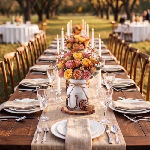 30 Pcs Western Party Decorations Mini Horseshoe Wagon Wheel Hay Bales Crafts Wooden Plate Farmhouse Vase Table Centerpieces Supplies for Western Birthday Wedding Party Favors Decor (White) - Image 6