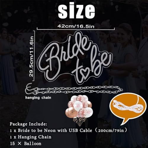 Bride to be Neon Sign 16.5 x 11.6 Inch White LED Neon Signs for Wall Decor - Image 2