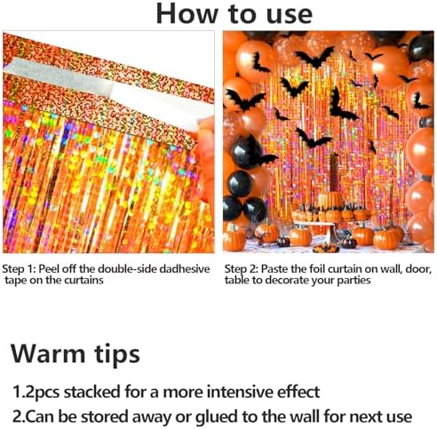 4 Packs Orange Foil Fringe Curtain, Orange Glitter Metallic Tinsel Backdrop for Birthday, Wedding, Baby Shower, Halloween, Thanksgiving, Friendsgiving, Fall Party Decorations Supplies - Image 7