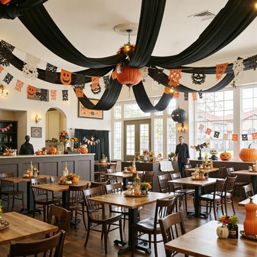 4 Panels 5ft(W) x 20ft(L) Black Ceiling Drapes for Halloween Parties by PartyVillage