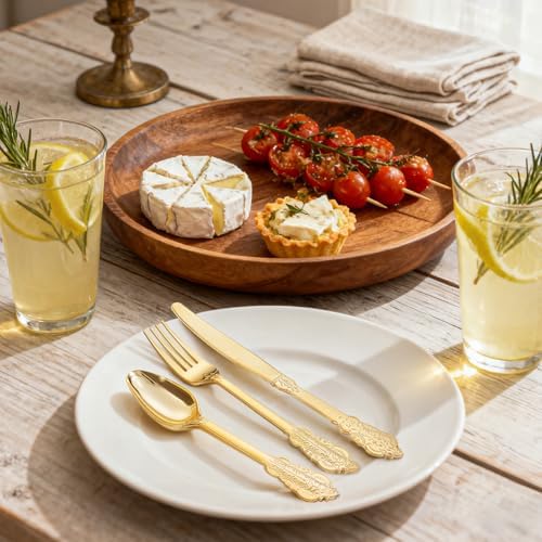 WDF 300 Pieces Gold Plastic Silverware Disposable - Heavy Duty Plastic Cutlery - Gold Silverware Sets Includes 100 Forks, 100 Spoons, 100 Knives for Baby Shower/Wedding/Birthday/Thanksgiving Party - Image 2