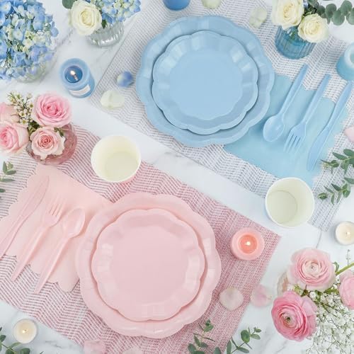 350 Pcs Baby Gender Reveal Party Supplies Include Blue and Pink Tableware - Image 4