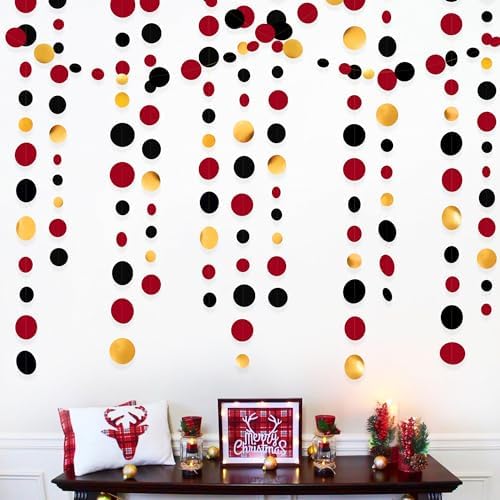 Gold Black Red Party Decorations Circle Dots Streamer Hanging Paper Polka Dots Garland for Graduation Birthday Wedding Anniversary Holiday Pirate Poker Casino Las Vegas Party Supplies - Image 6
