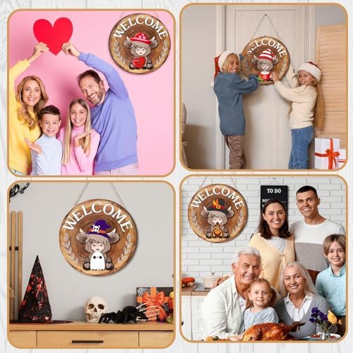 Vicenpal 35 Pcs Fall Interchangeable Highland Cow Welcome Sign, Red Brown - Image 5