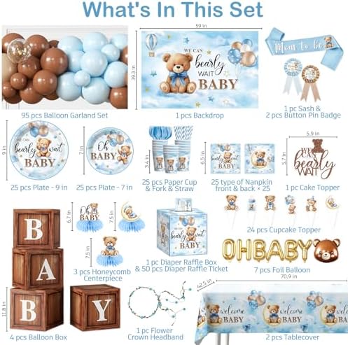 213Pcs cocomigo Blue Baby Boy Shower Decorations Tableware Set, 25 Serves - Image 4