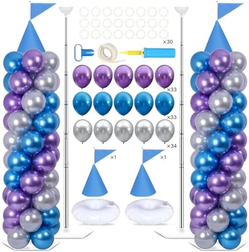2 Set Blue Princess Castle Balloon Column Stand Kit Adjustable Decor by Naozinebi